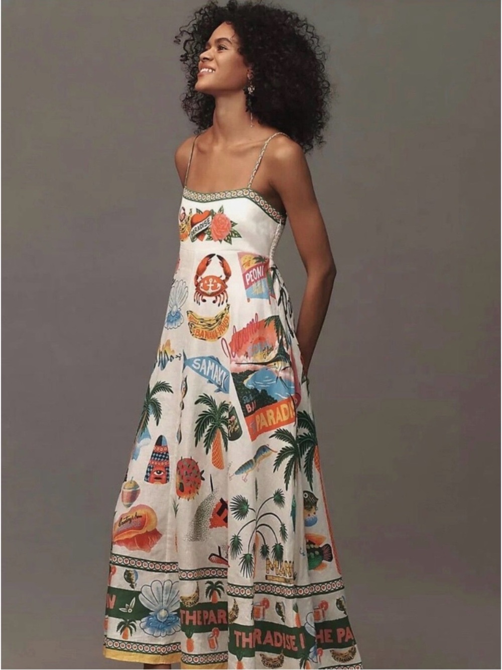 Alemais DUPE Summer Beach Graphic Maxi Dress - White Multi